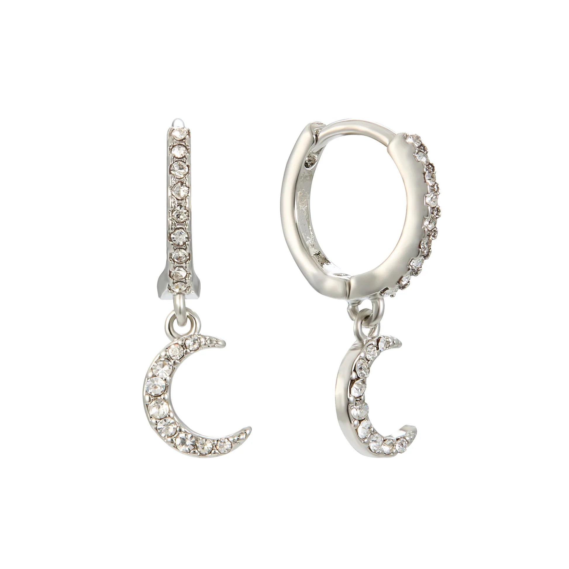 Bijoux De Mimi | Tori Silver Crystal Moon Huggie Earrings