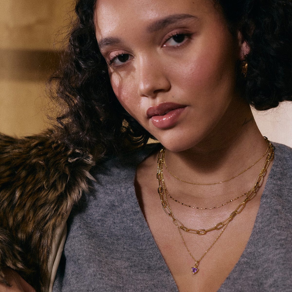 Daisy London |  Amethyst February Birthstone Charm Necklace