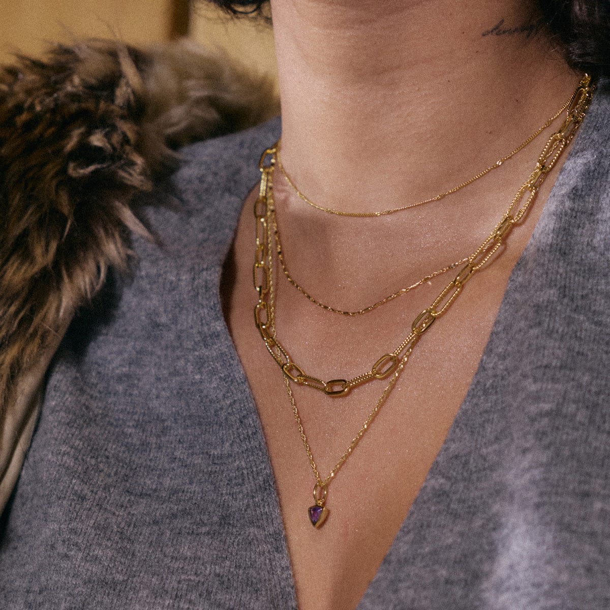 Daisy London |  Amethyst February Birthstone Charm Necklace
