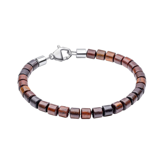 Fred Bennett | Stainless Steel with natural Wood beads Bracelet