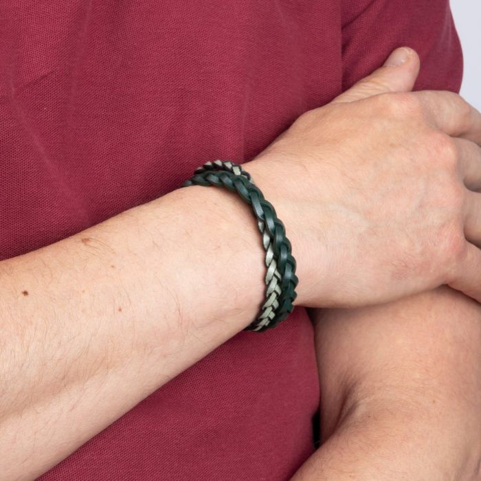 Fred Bennett | Double Braided Leather Bracelet - Green Leather