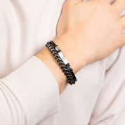Fred Bennett | Black leather ID Plaited Bracelet