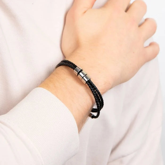 Fred Bennett | Triple Layer Thin Black Leather Bracelet