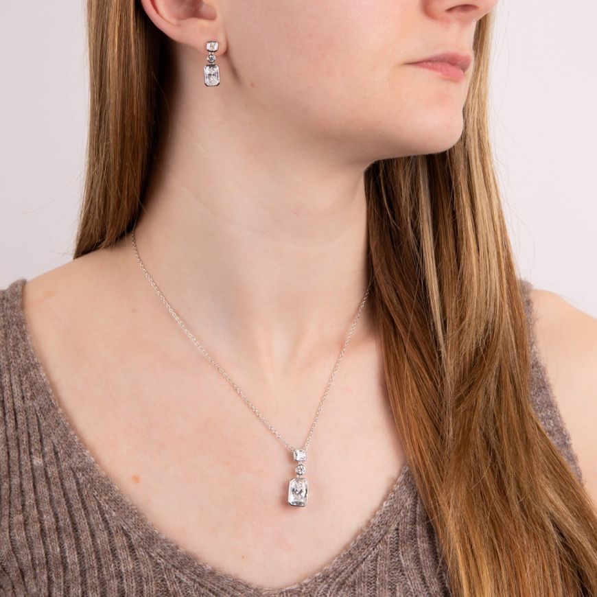 Diamonfire |  Tri-Stone drop earrings with Zirconia