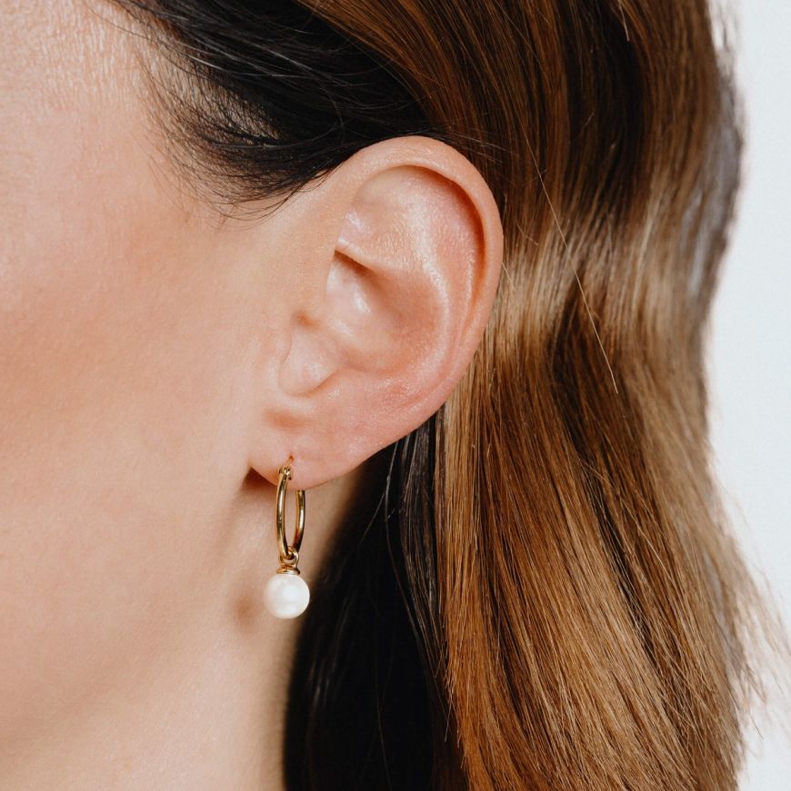 Gold plated Hoop Earrings with Shell Pearl