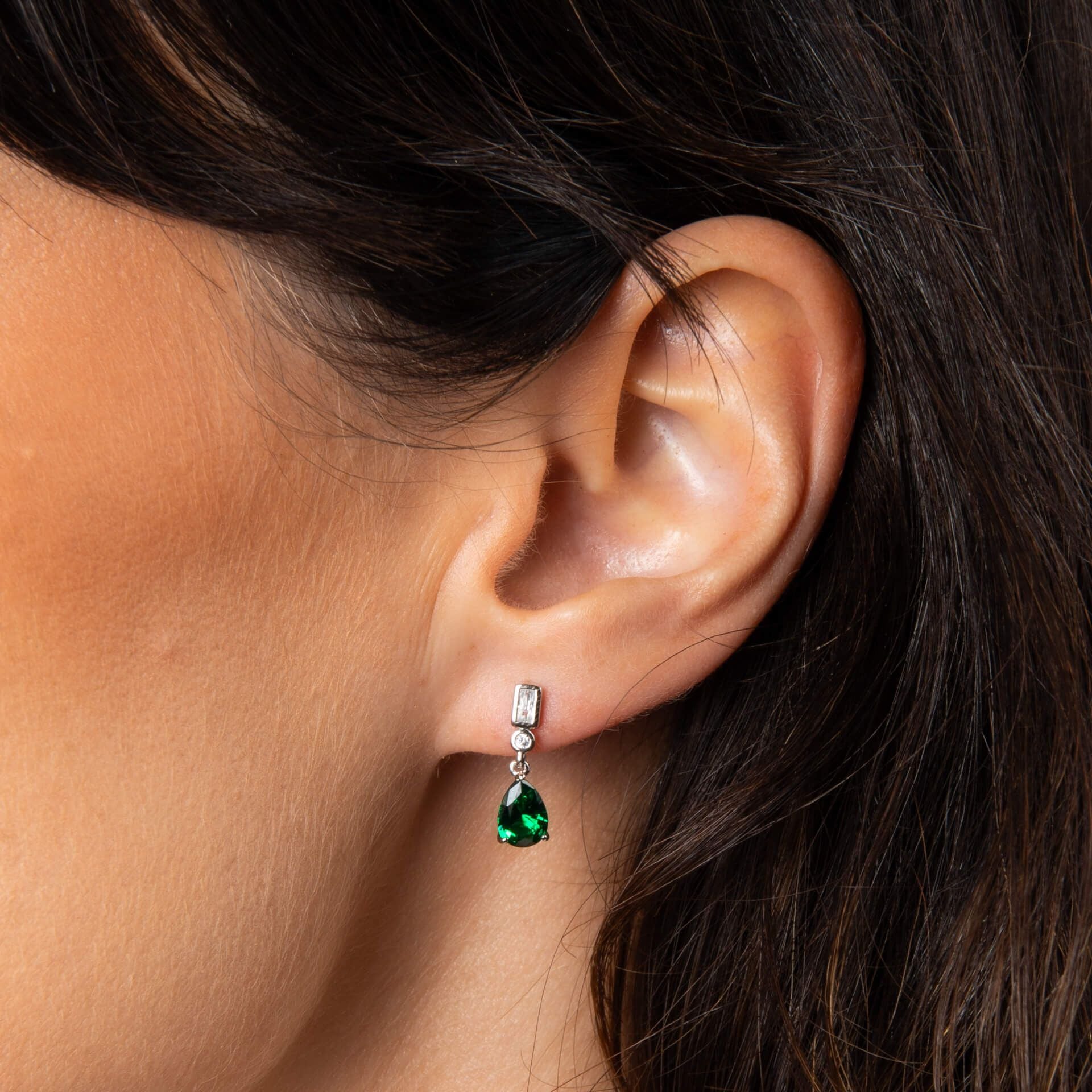 Diamonfire | Bezel & Teardrop Emerald Green Earrings