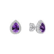 Diamonfire | Halo Teardrop Amethyst Zirconia Studs