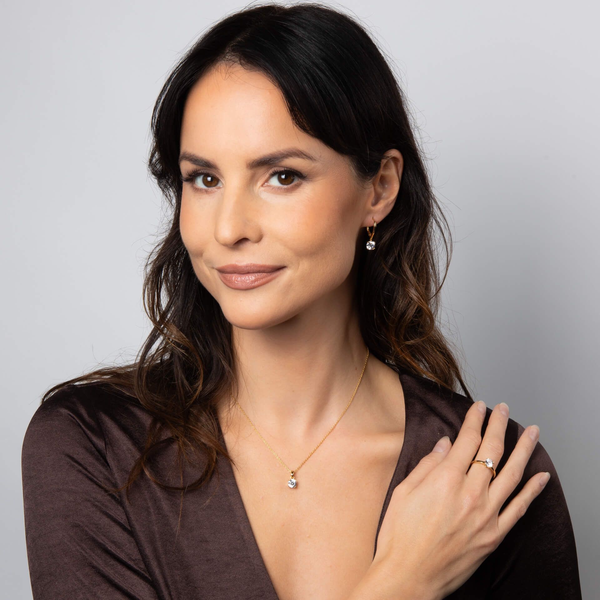 Diamonfire | Double Claw Solitaire French Hook Earrings - Gold Plate