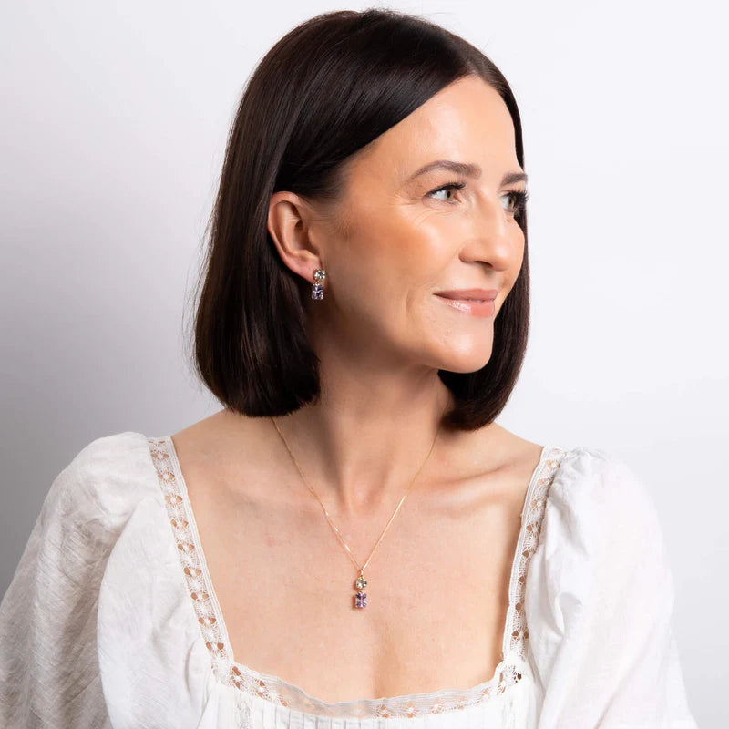 Penmans | Toi et Moi Quartz & Amethyst Drop Earrings