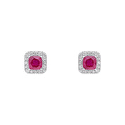 Penmans | Cushion Cut Ruby & Diamond Halo Studs