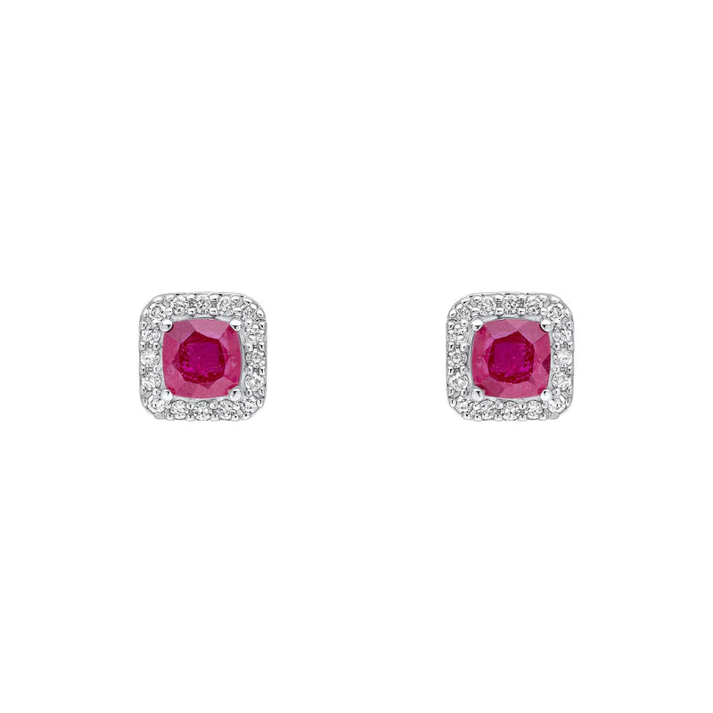 Penmans | Cushion Cut Ruby & Diamond Halo Studs