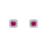 Penmans | Cushion Cut Ruby & Diamond Halo Studs