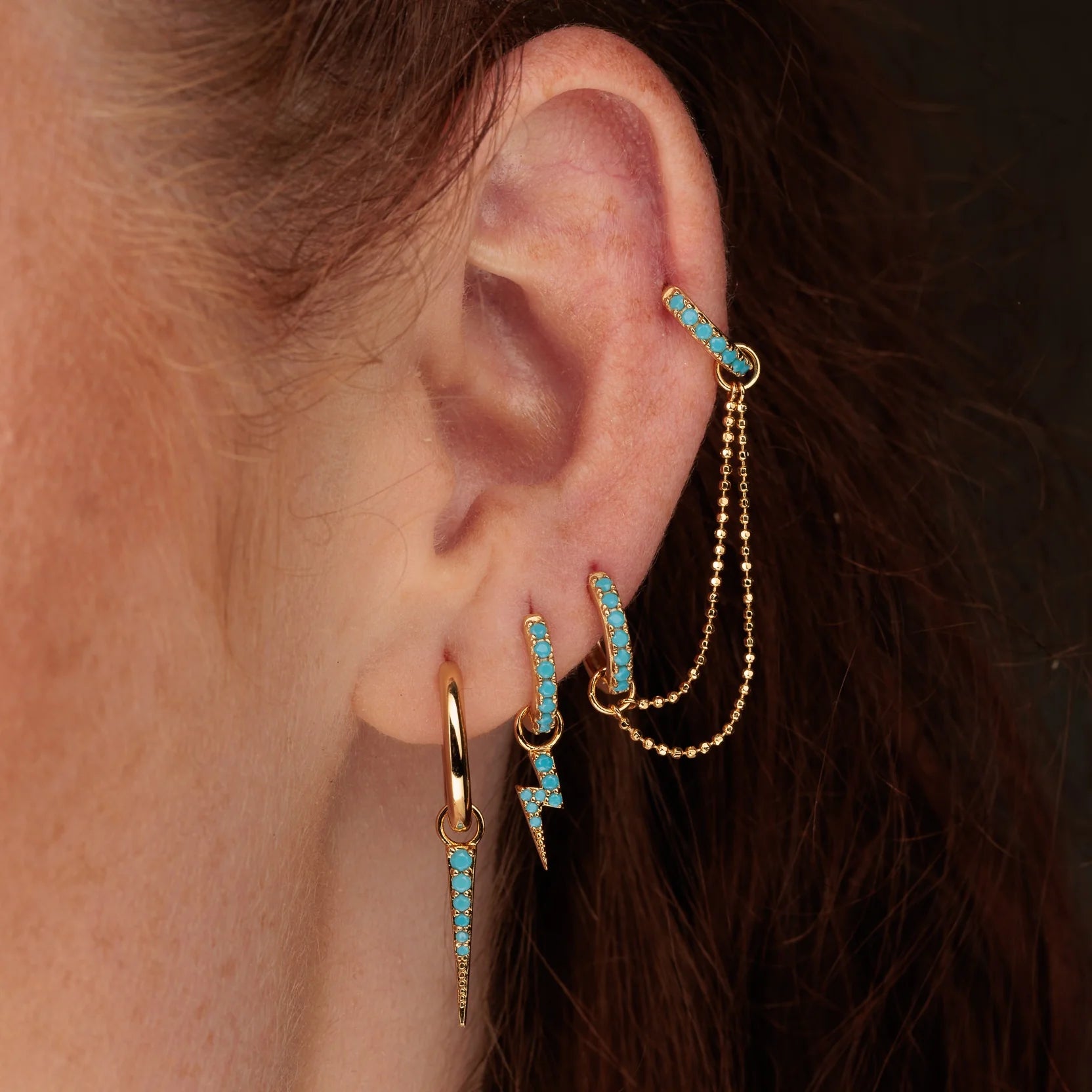 Scream Pretty | Turquoise Spike Charm Hoops - Gold plate