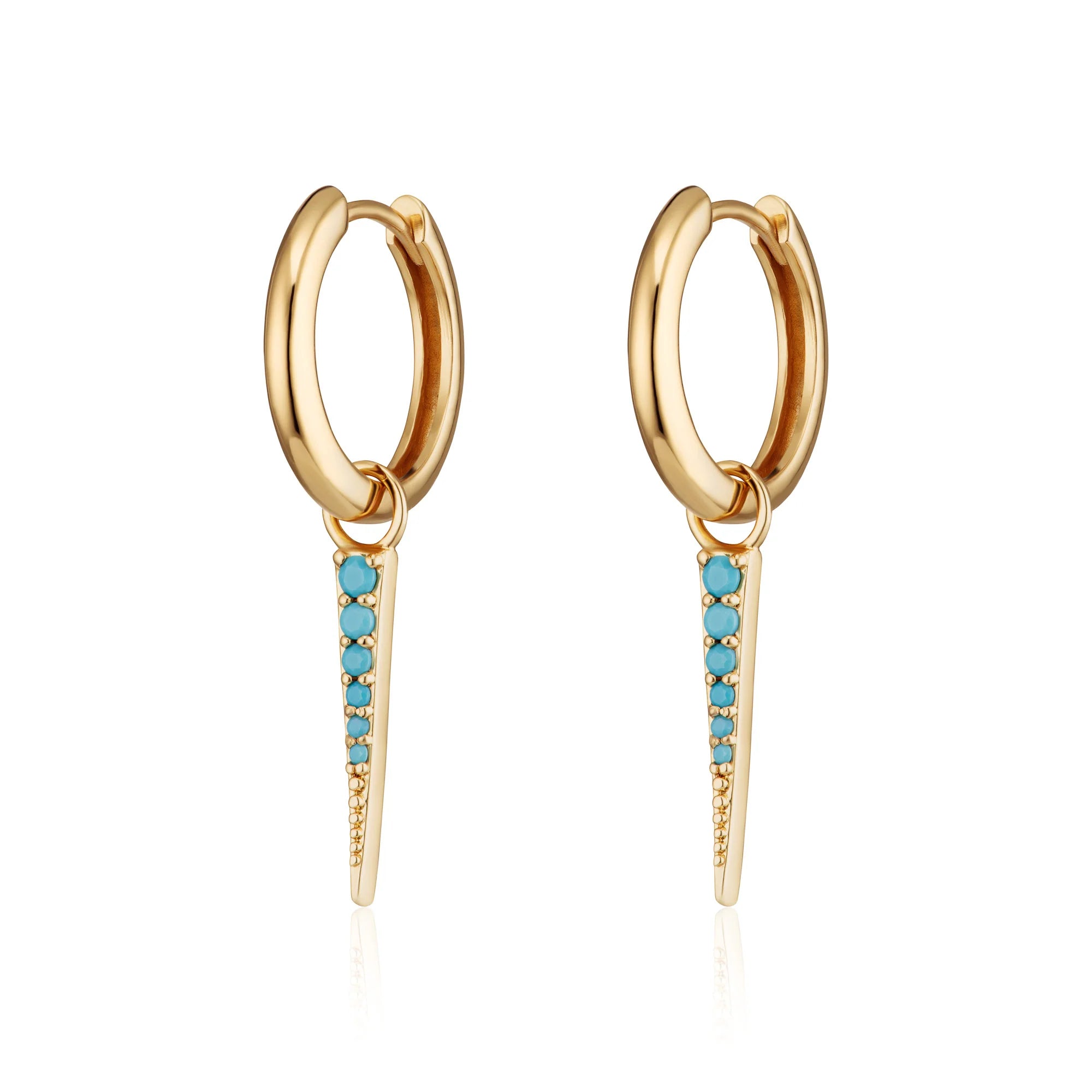Scream Pretty | Turquoise Spike Charm Hoops - Gold plate