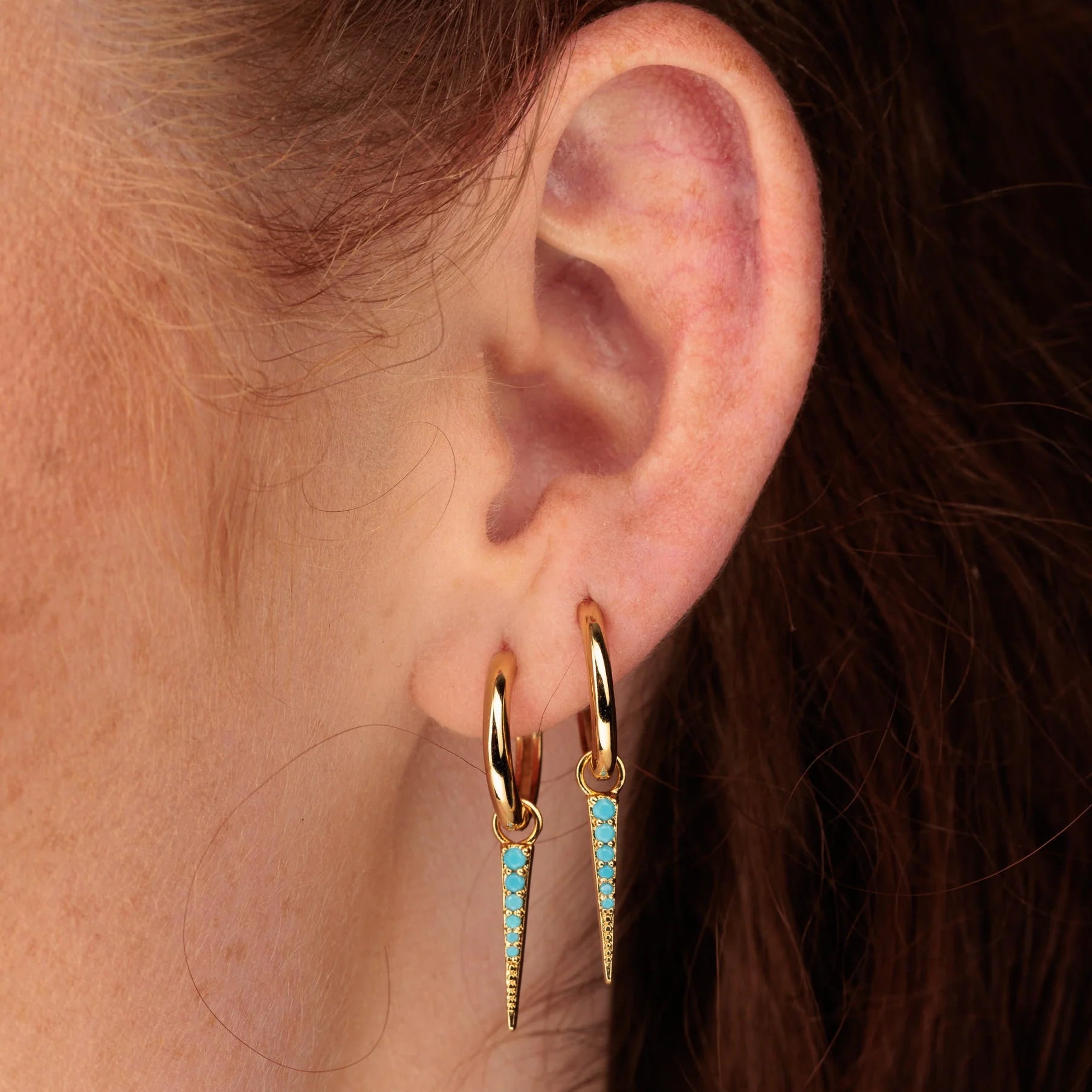 Scream Pretty | Turquoise Spike Charm Hoops - Gold plate