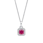 Penmans | Cushion Cut Ruby with Diamond Halo Pendant