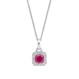 Penmans | Cushion Cut Ruby with Diamond Halo Pendant