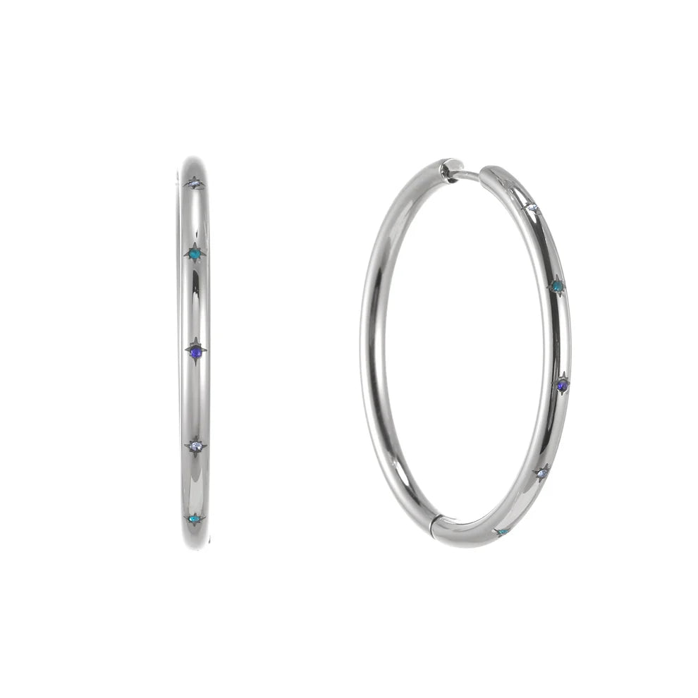 Bijoux De Mimi | Hebe Silver Blue Thin Bigger Star Hoop