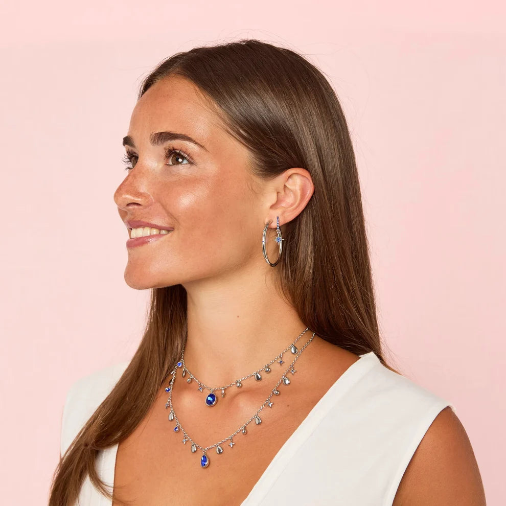 Bijoux De Mimi | Hebe Silver Blue Thin Bigger Star Hoop