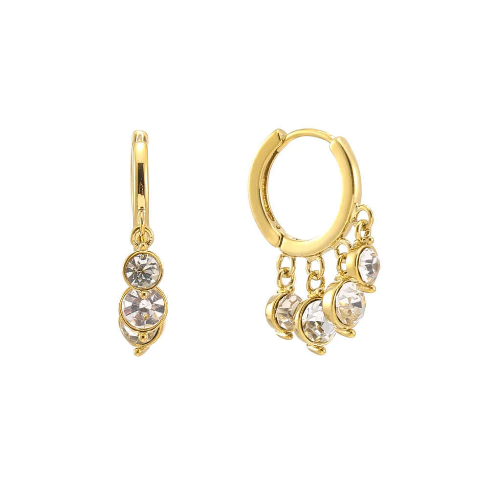 Bijoux De Mimi | Iris Gold Crystal Waterfall Huggie Earrings