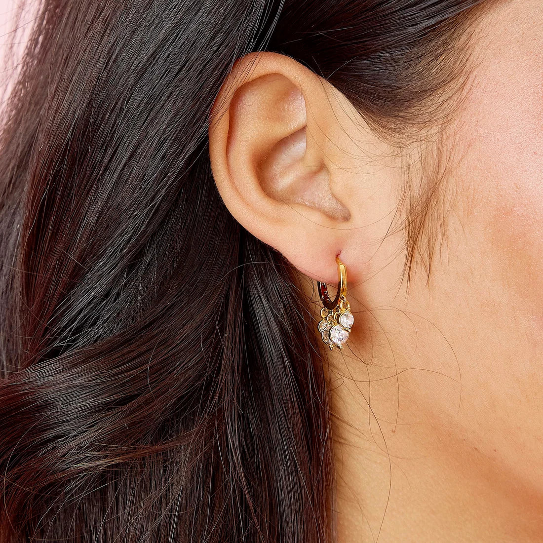 Bijoux De Mimi | Iris Gold Crystal Waterfall Huggie Earrings