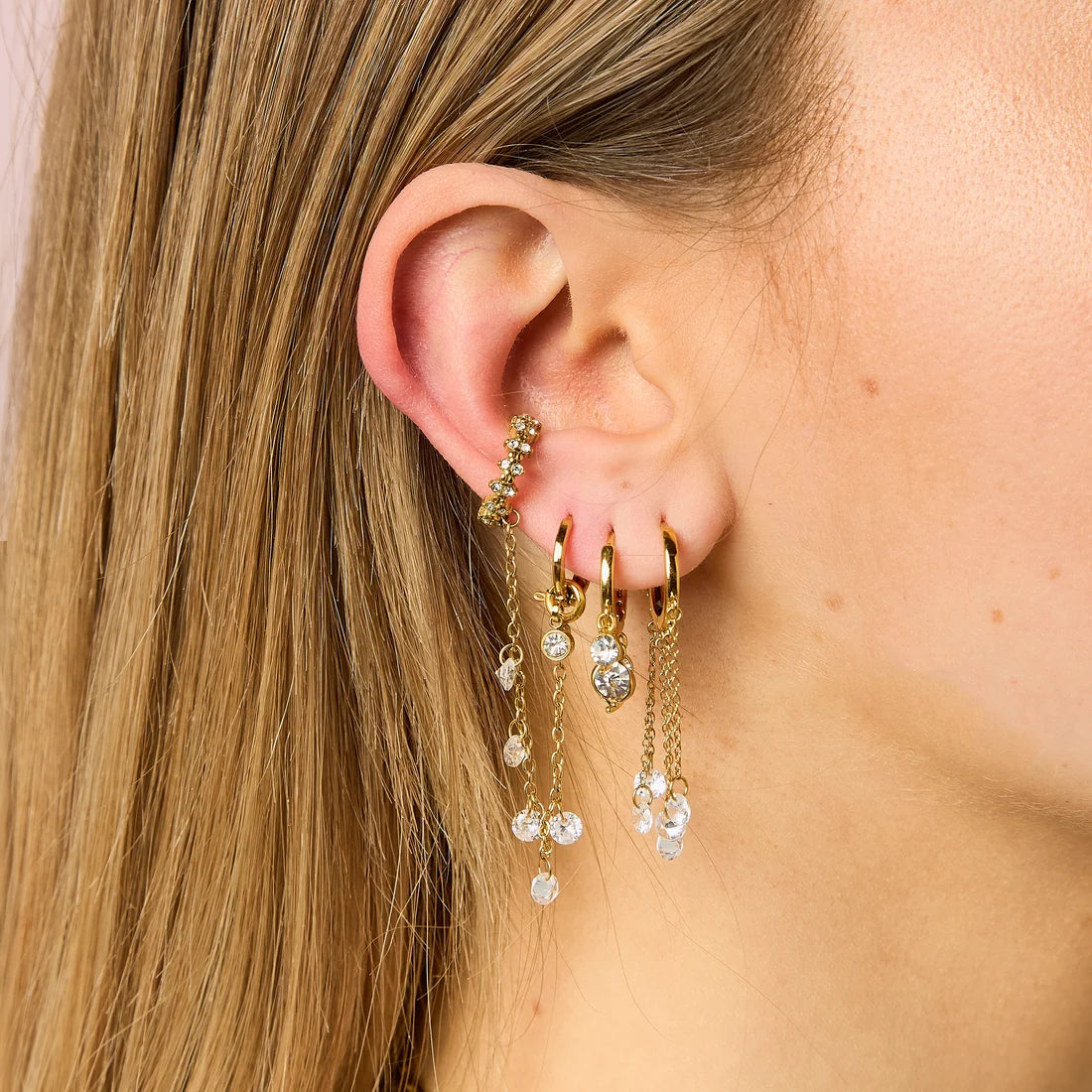 Bijoux De Mimi | Iris Gold Crystal Waterfall Huggie Earrings