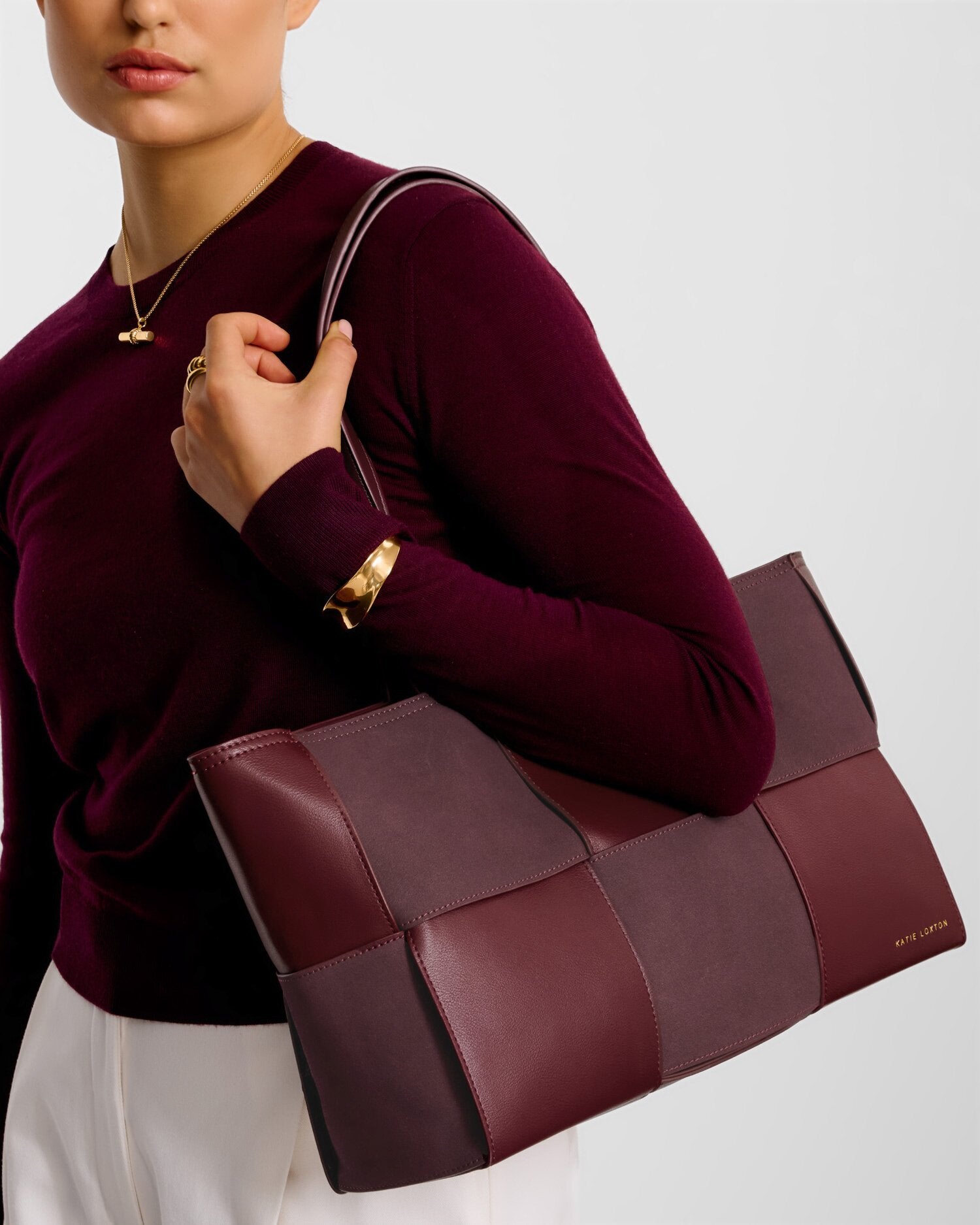 Katie Loxton | Taya Woven Suedette Tote Bag - Cherry