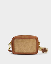 Katie Loxton | Avery Raffia Small Crossbody bag - Natural Raffia & Cognac
