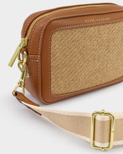 Katie Loxton | Avery Raffia Small Crossbody bag - Natural Raffia & Cognac