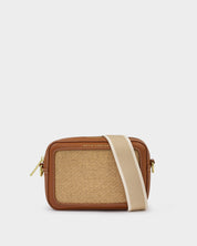 Katie Loxton | Avery Raffia Small Crossbody bag - Natural Raffia & Cognac