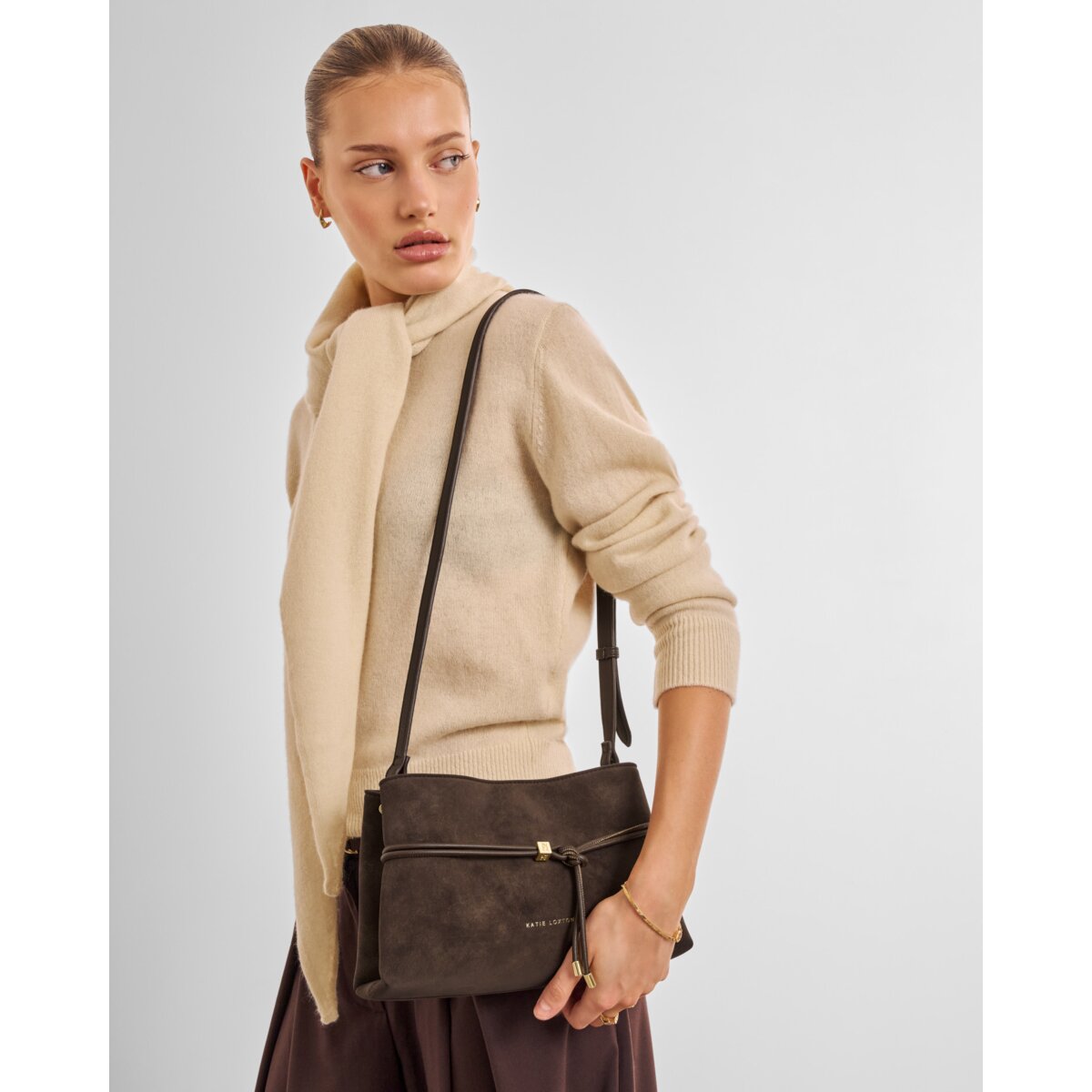 Katie Loxton | Lori Crossbody bag - Bitter Chocolate Suedette