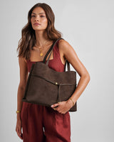 Katie Loxton | Lori Suedette Tote Bag - Bitter Chocolate