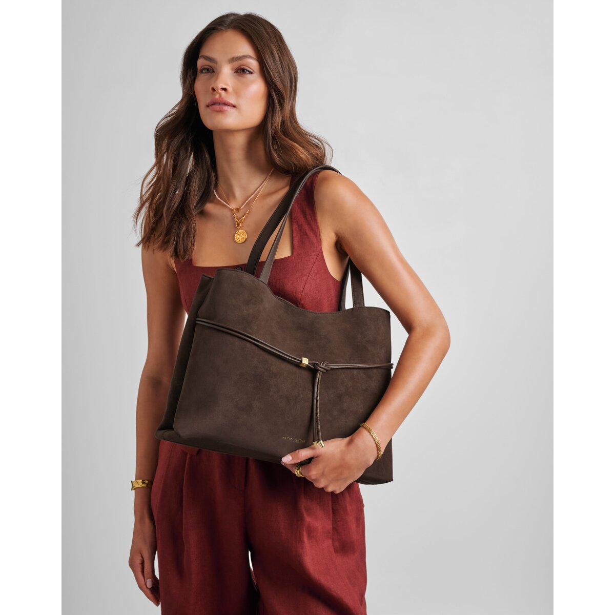 Katie Loxton | Lori Suedette Tote Bag - Bitter Chocolate