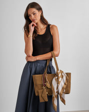 Katie Loxton | Taya Woven Suedette Tote - Caramel Suedette