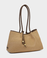 Katie Loxton | Nova Raffia Small Shoulder Tote - Raffia & Chocolate