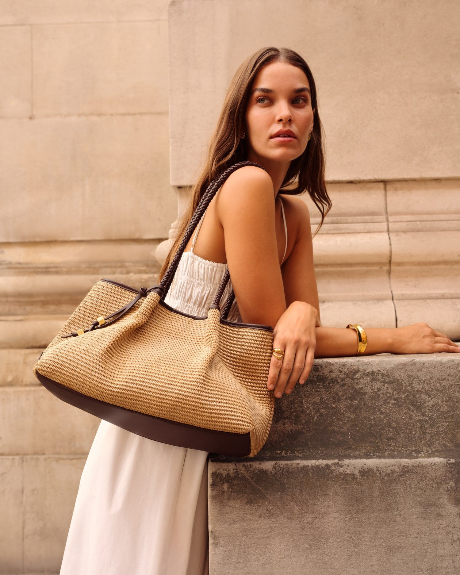 Katie Loxton | Nova Raffia Small Shoulder Tote - Raffia & Chocolate