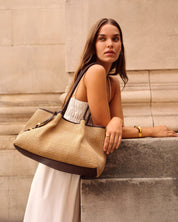 Katie Loxton | Nova Raffia Small Shoulder Tote - Raffia & Chocolate