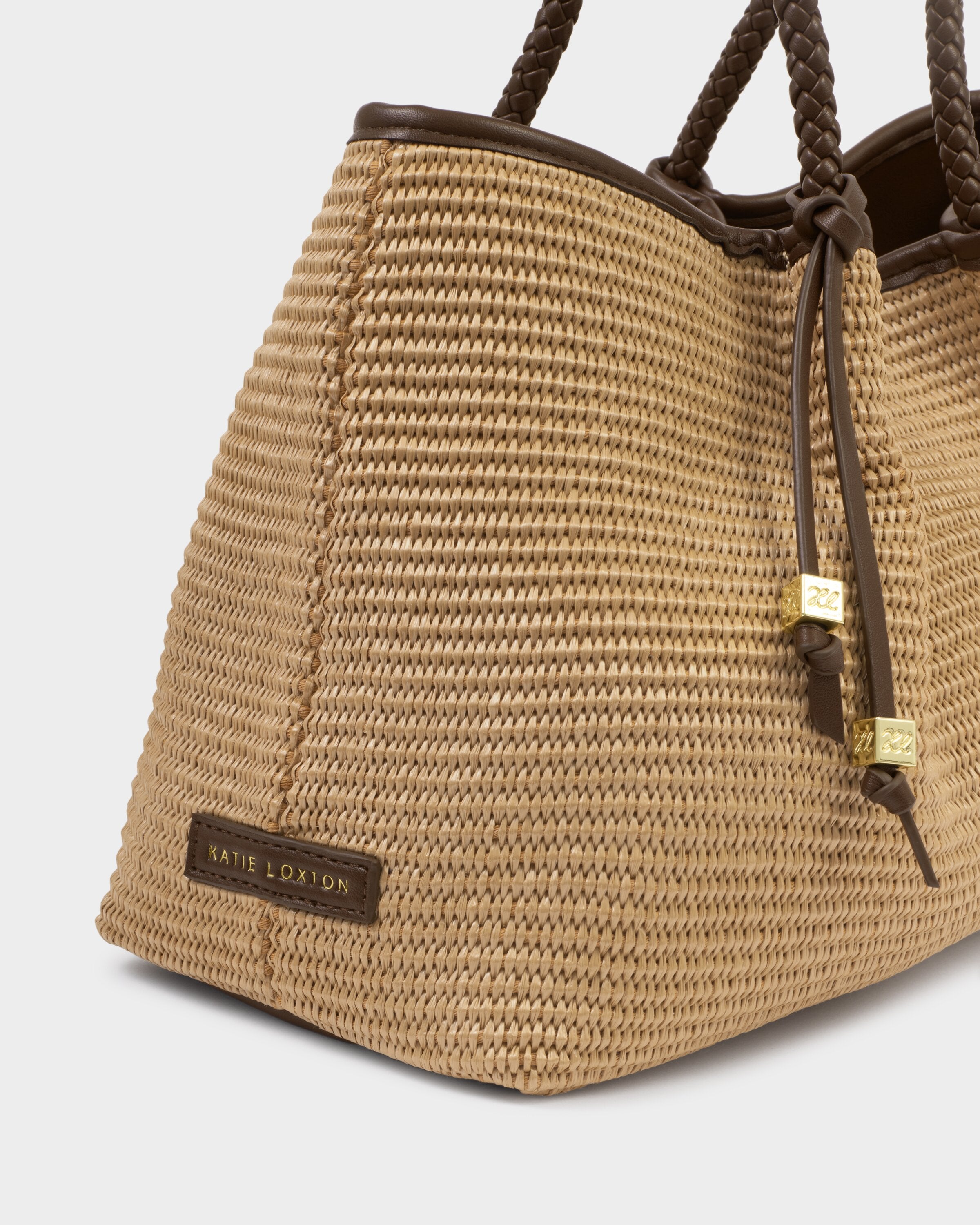 Katie Loxton | Nova Raffia Small Shoulder Tote - Raffia & Chocolate