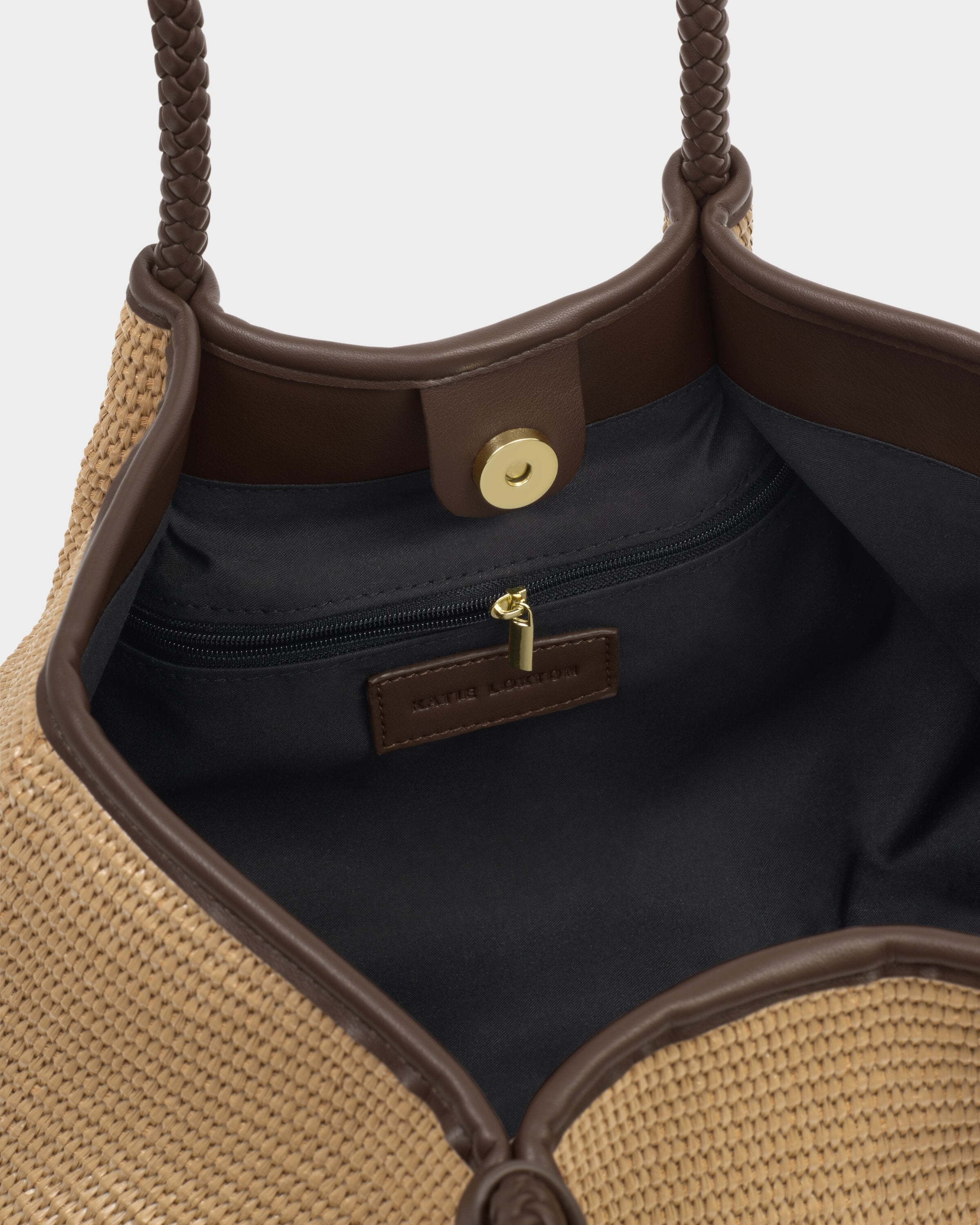 Katie Loxton | Nova Raffia Small Shoulder Tote - Raffia & Chocolate
