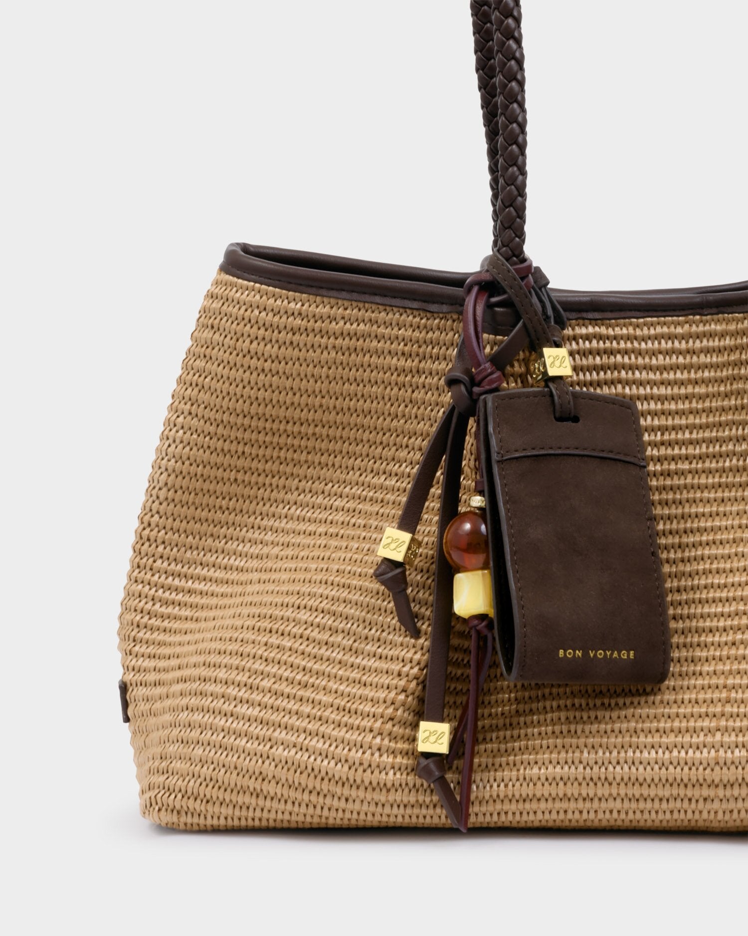 Katie Loxton | Nova Raffia Small Shoulder Tote - Raffia & Chocolate