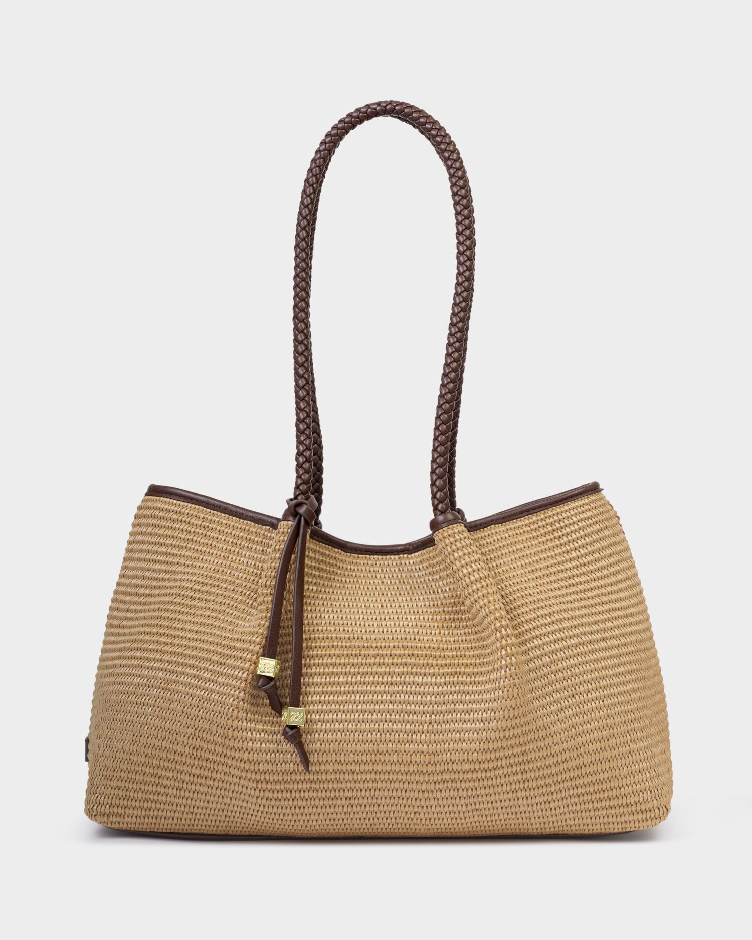 Katie Loxton | Nova Raffia Small Shoulder Tote - Raffia & Chocolate