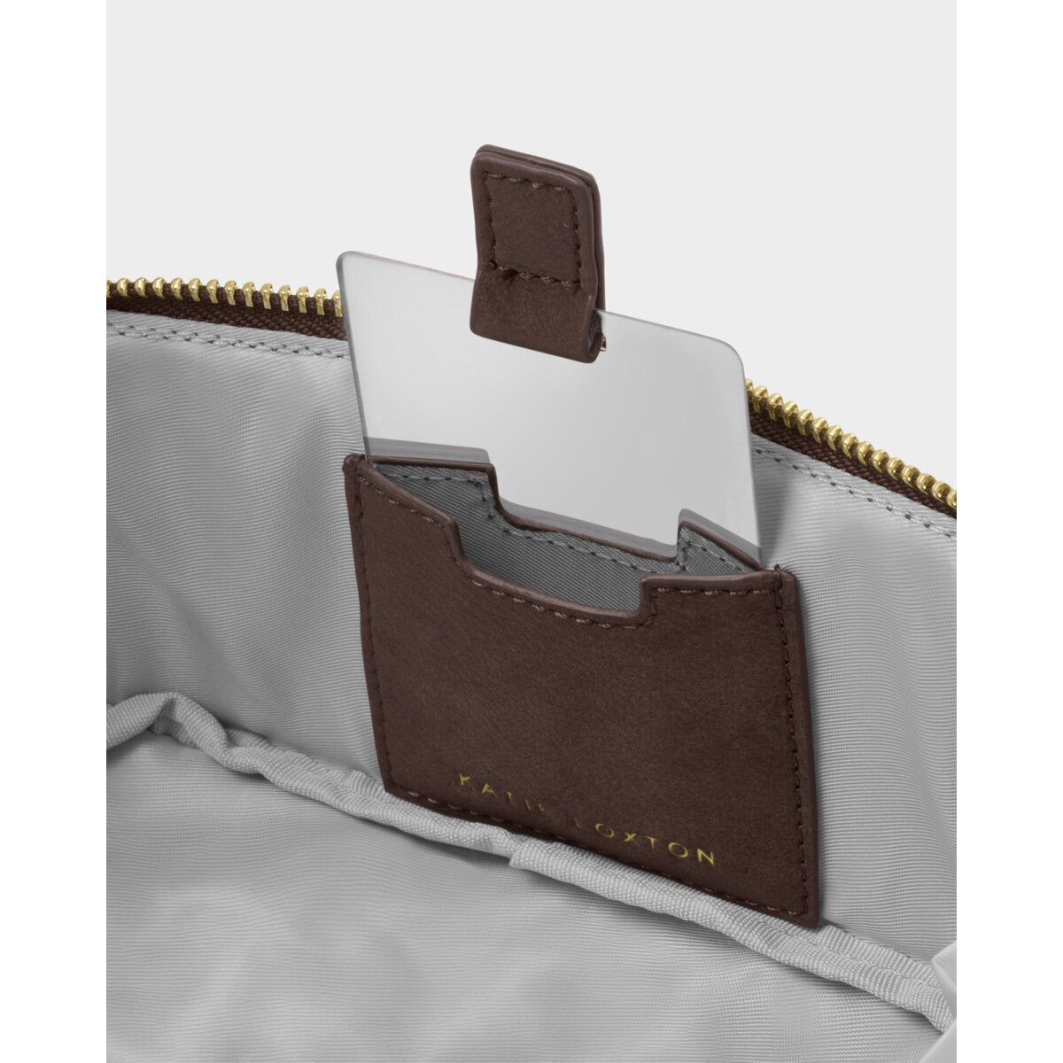 Katie Loxton | Fold Out Mirror Make up Bag - Chocolate Suedette