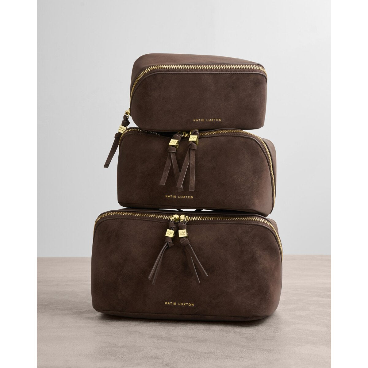 Katie Loxton | Soho medium Make Up / Wash Bag - Chocolate Suedette