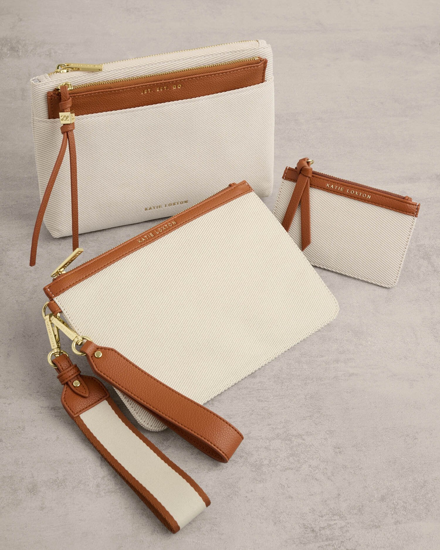 Katie Loxton | Travel Duo Pouch - Canvas & Cognac