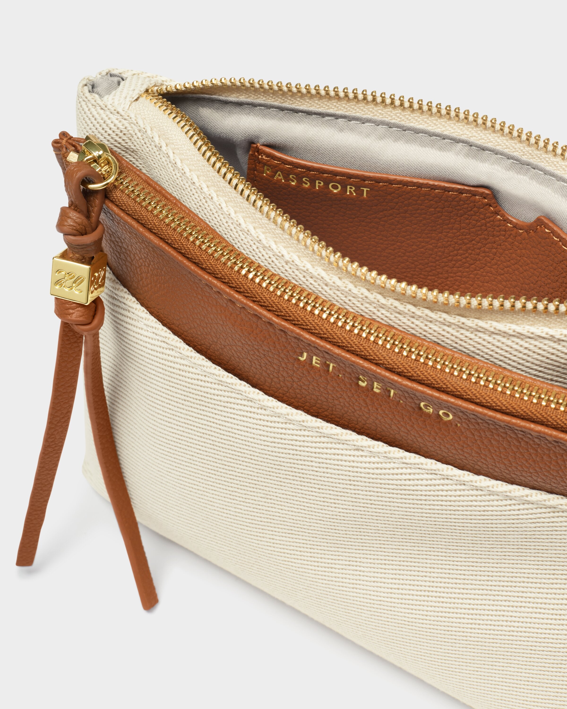 Katie Loxton | Travel Duo Pouch - Canvas & Cognac