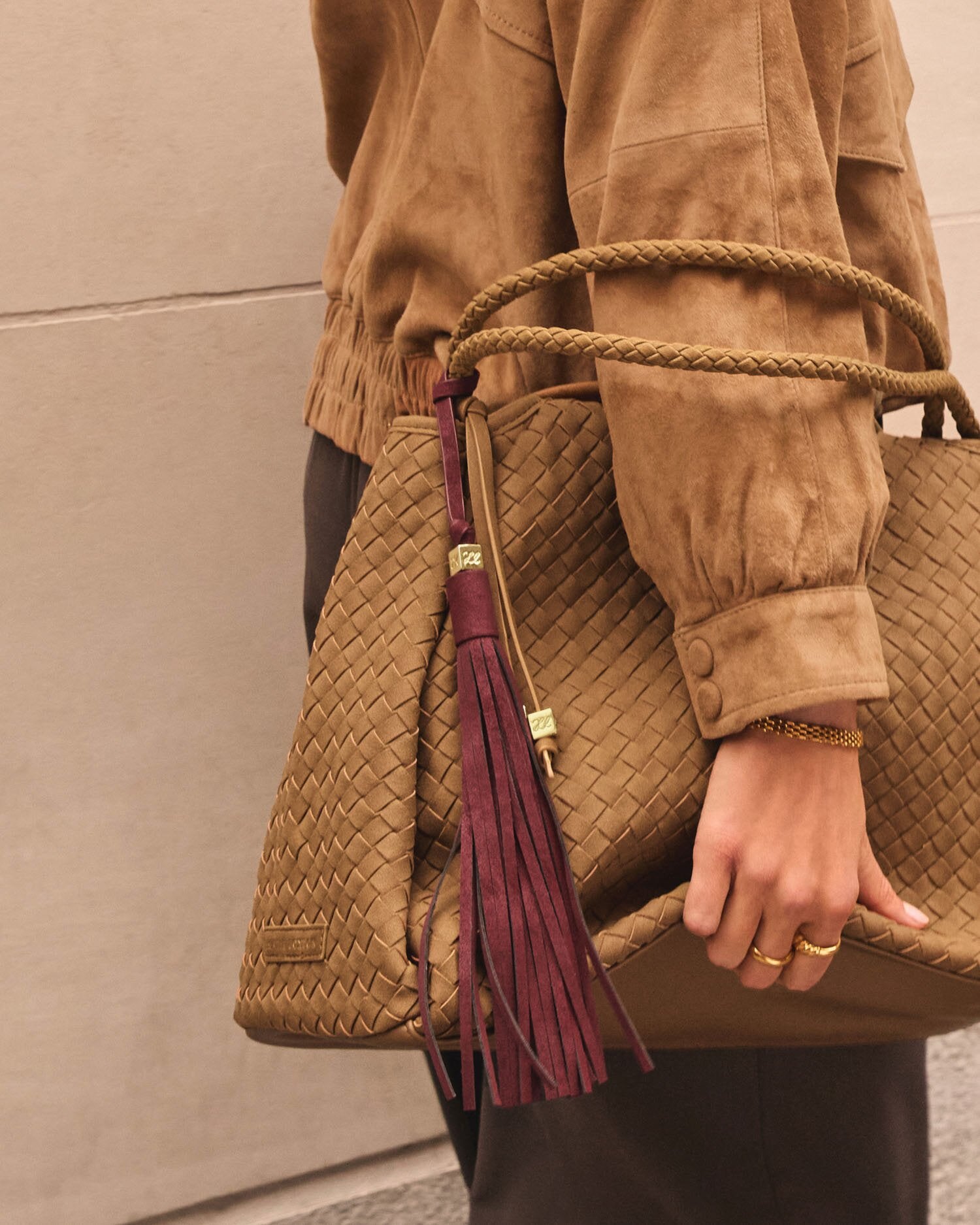 Katie Loxton | Oversized Tassel bag Charm - Cherry Suedette