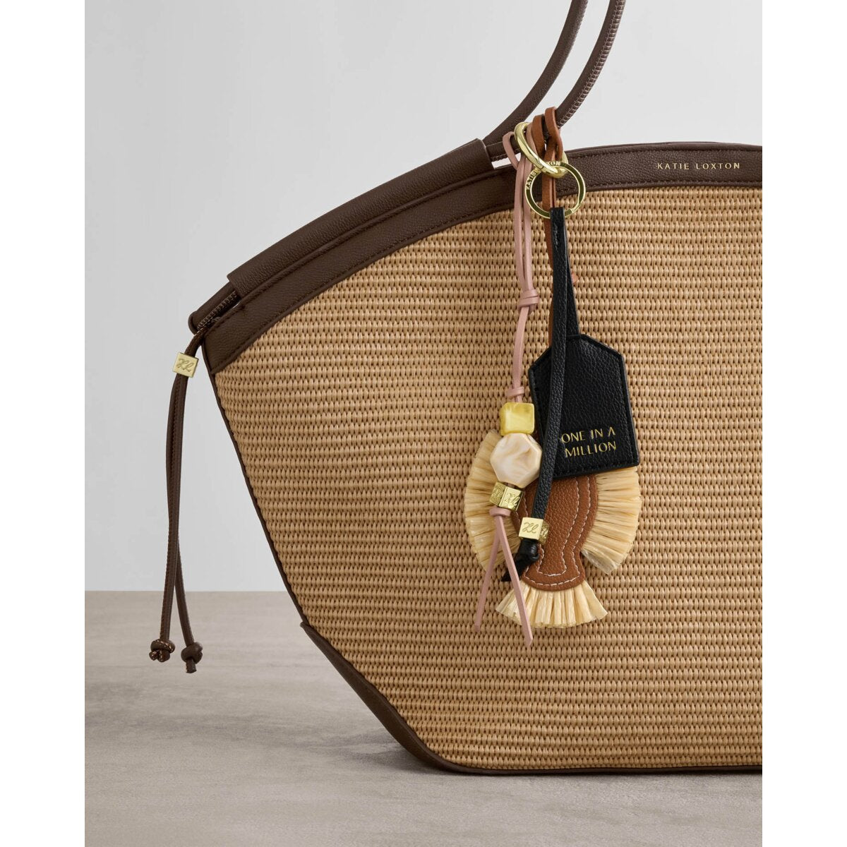 Katie Loxton | Raffia Fish Bag Charm  - Cognac & Raffia