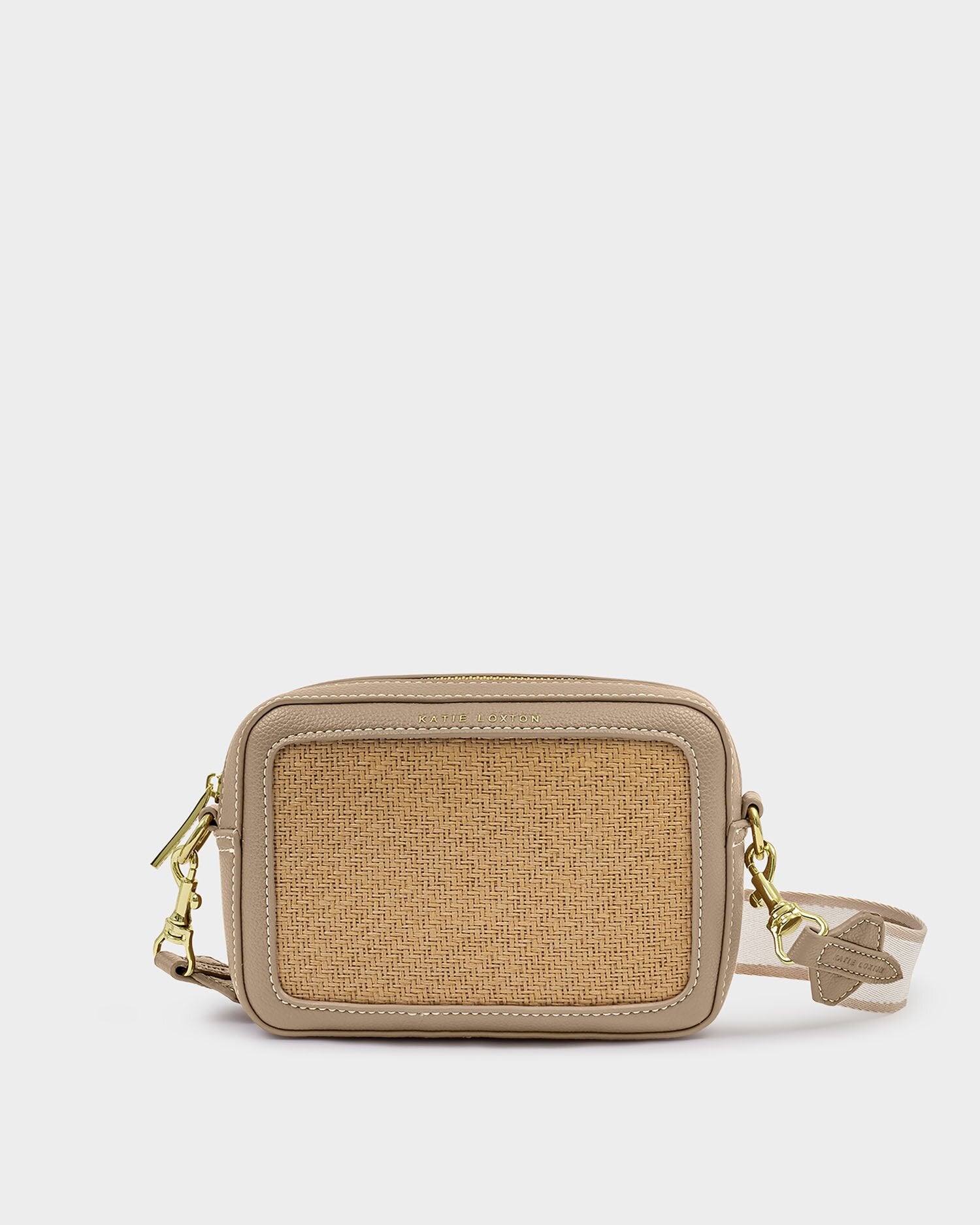 Katie Loxton | Avery Raffia Small Crossbody bag - Natural Raffia & Taupe