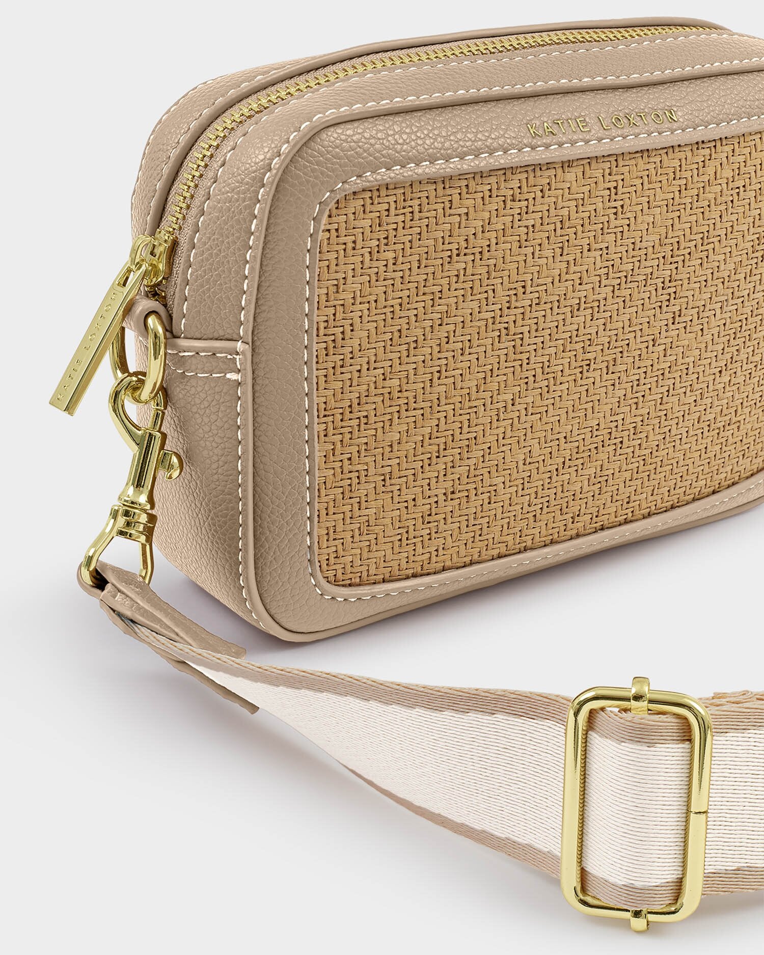 Katie Loxton | Avery Raffia Small Crossbody bag - Natural Raffia & Taupe