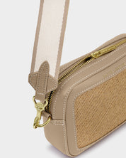 Katie Loxton | Avery Raffia Small Crossbody bag - Natural Raffia & Taupe
